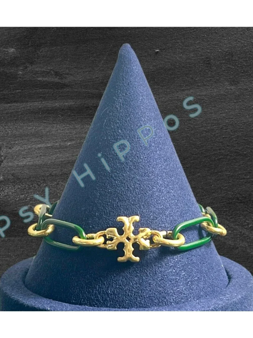 Tory Burch Women's Gold & Green Link Roxanne Bracelet With Logo